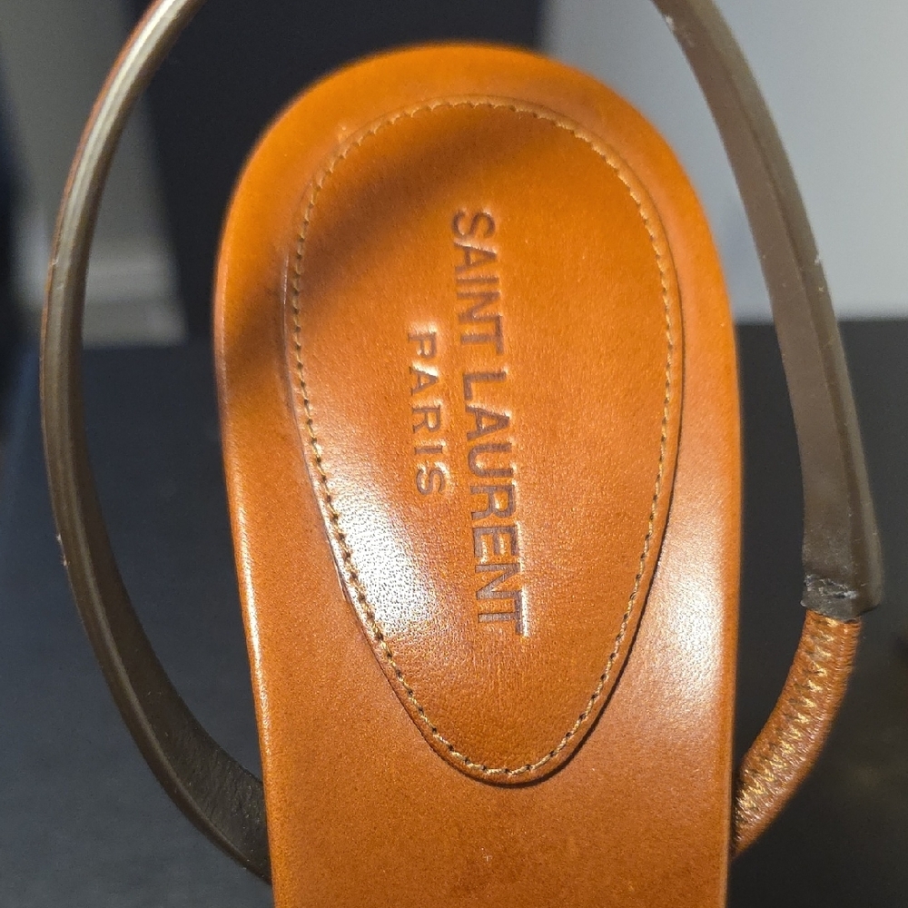 Saint Laurent Brown Leather YSL Logo Heel Sandal - Picture 8 of 8